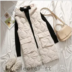 値下げベストロングベストレディース中綿ベストダウンベストロングコートジャケットジレフード付きアウター冬シンプル暖かい防寒【0807④】