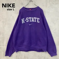 NIKE ナイキ カレッジロゴ スウェット トレーナー パープル 紫色 K-STATE 刺繍ロゴ スウッシュ  Y2K 古着 ヴィンテージ ビンテージ ストリート オーバーサイズ ビッグシルエット コットン混 Lサイズ ★ ■◇