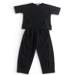 美品　SUMI STYLE　スミスタイル　セットアップ　バルーンパンツ　半袖　ブラウス　カットソー　ブラック　サイズF　ナイロン　ポリエステル