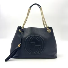 GUCCI ソーホー インターロッキングG チェーンショルダーバッグ レザー ブラック ショルダーバッグ ゴールド 536196