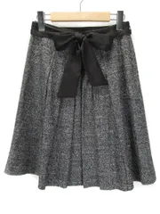ナチュラルビューティー NATURAL BEAUTY スカート フレア ツイード リボン ウール 38 黒 白