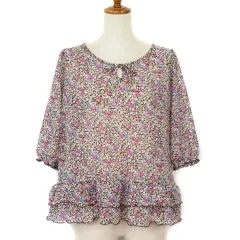 イーストボーイ EAST BOY カットソー ブラウス 花柄 リボン フリル ティアード シフォン 11 ピンク