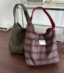 (冬の新作)コットン チェック リバーシブル エコバッグ 新作 レディースバッグ