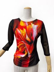 アシンメトリー】新品 黒 パープルローズプリント ワンピースb306