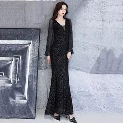 ドレス 無地 パーティー 上品 ロング丈 シンプル 結婚式 長袖