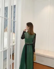 ドレス 緑 パーティードレス ワンピース レース Aライン ロング