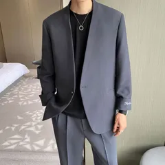 ノーカラーカジュアルスーツ 紳士のセットアップ デート用 2色