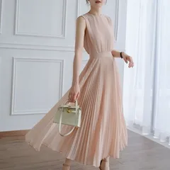 ノースリーブ シフォンワンピース プリーツ パーティードレス