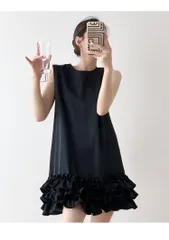 ノースリーブ ワンピース シック ティアードスカート フレンチ