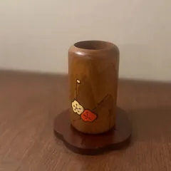 卯三郎「木製ペン立て」梅の花　こけし　工芸品　昭和レトロ　当時物　日本製