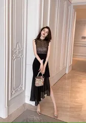 パーティ― ドレス アシンメトリー スリム 大人 二次会 ロング