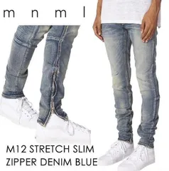 mnml M12 ストレッチテーパードタイトフィットジッパーデニムパンツ 【ウォッシュブルー】【32】