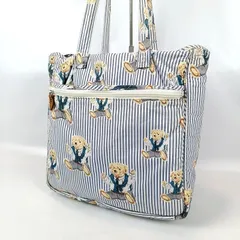Ralph Lauren ラルフローレン トートバッグ ポロベア A4 PC ストライプ ホワイト×ブルー 大容量 レディース ブランド 可愛い レア 希少 入手困難 総柄 中古