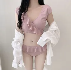 ビキニ 全3色 バックリボン 半袖 フリル 水着