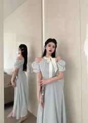 フェミニン フレアワンピース 可愛い 大人肩開き キュート