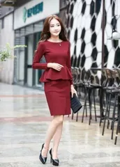 フォーマル ペプラム セットアップ風 フリル ワンピース ２色