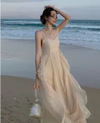 フリル ドレス 無地  ロング キャミワンピース