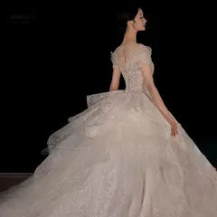 プリンセス ウェディングドレス ロング ビジューレース キラキラ