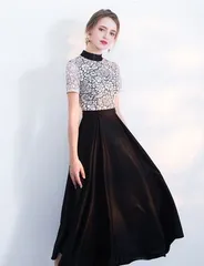 フレア ワンピース レース 花柄 ロング ドレス