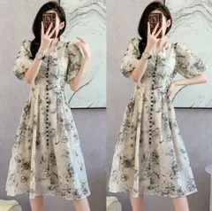 フレア☆パーティワンピ ミディ丈☆半袖ドレス