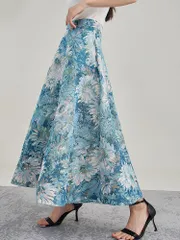 フレアスカート レディース エレガント ロング フラワープリント