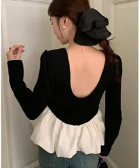 ペプラム 長袖 トップス ブラウス 背中空き