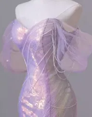 マーメイド パーティードレス ロング オフショル ビジューレース