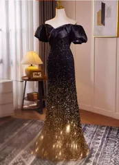 マーメイド ロングドレス オフショル スパンコール エレガント