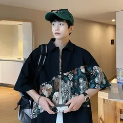 メンズ シャツ 刺繍 半袖 花柄 オーバーサイズ 春夏 n463