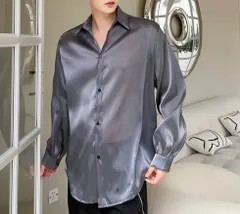 メンズ トップス シアーシャツ 光沢 長袖 2色 シースルー 281803