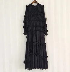 モード フリル 長袖 ブラック ドレス ワンピース