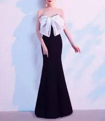 リボン ロングドレス パーティー フィッシュテール ノースリーブ