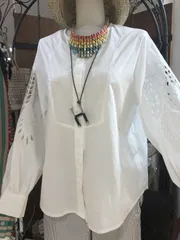 レース ブラウス Uネック 白シャツ