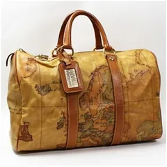 プリマクラッセ ボストンバッグ ハンドバッグ PVC レザー 地図柄 キャメル
