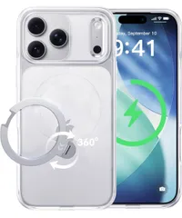 ★CASEKOO iPhone 17 Pro 用ケース クリア 耐黄変 横縦両立 角度自在 MagSafe対応 米軍規格保護 耐衝撃 最大25W急速充電対応 フィット感 ラップホール付き 透明 「MagicStand Pro Kori」(クリア)