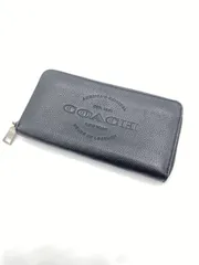 美品 人気色 高級感 COACH コーチ ロゴ型押し シボ調 黒 ジップ 長財布
