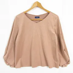 シップス SHIPS カットソー ブラウス Vネック 七分袖 ピーチスキン ストレッチ 38 ベージュ kz14296