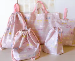 【匿名配送】ハンドメイド　入園入学5点セット NO.278 リボン柄