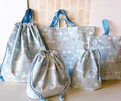 【匿名配送】ハンドメイド　入園入学5点セット NO.279 リボン柄
