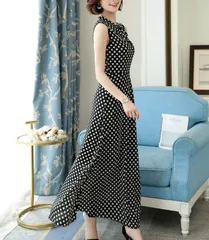 ワンピース エレガント 透け感 ロング 3色 フレア ノースリ