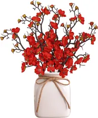 【数量限定】室内 春節 フラワーアレンジメント お正月飾り 新年 インテリア レッド 人工花ブーケ 部屋飾り 枯れない 8本セット 造花芸術 梅の花 紅梅 フェイクフラワー 造花