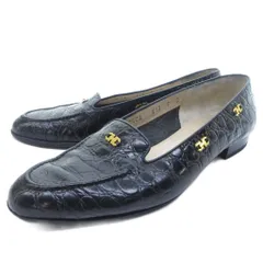 サルヴァトーレフェラガモ Salvatore Ferragamo ガンチーニ クロコ型押し ローファー パンプス シューズ フラット レザー 黒 ブラック 7C 約24cm 0204