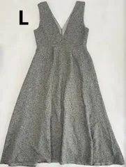 La-gemme ラジエム　Lサイズ　ツイード 深Vネック ワンピース　ジャンパースカート　ノースリーブ  ロングワンピース　グレー