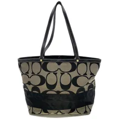 コーチ　シグネチャー　キャンバス　ベージュ　ブラック　バッグ　Y-10