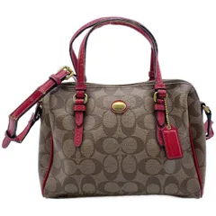 コーチ　シグネチャー　PVC ベージュ　レッド　ハンドバッグ　Y-6