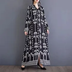 【新品】モード系大きいサイズレディース　長袖、幾何学模様のシャツワンピース　春夏秋黒