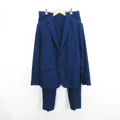 フォーワンセブンバイエディフィス 417byEDIFICE セットアップ スーツ ジャケット テーラード 長袖 シングル 裏地無し パンツ ストレート イージー ストレッチ L ネイビー ※EKM