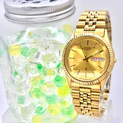 【新品電池】CITIZEN シチズン メンズ 腕時計 ゴールド デイデイト カットガラス 6100-K09320 082393 純正ベルト