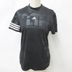アディダス adidas ゴルフ シャツ 半袖 ハイネック 総柄 プリント スリーライン 2023年モデル 黒 白 ブラック ホワイト L