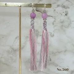 No.560 コットンタッセルと天然石のロングピアス／イヤリング